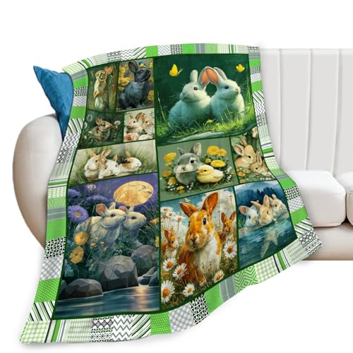 Bunny Throw Blanket Rabbit Bunny Stuff Gifts for Kids Girls Boys Adults Women Men Soft Cozy Warm Plush Fluffy Fuzzy Fleece Blanket 40''X50'' - color: Green Bunny, size: 40''x50''