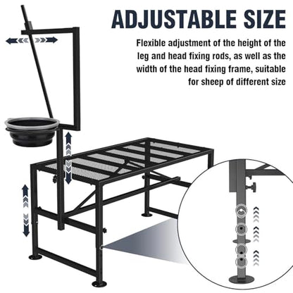 600 LBs Goat Stand with Feed Bin, Goat Milking Stand for Sheep Trimming and Milking, Hoof Trimming Stand Adjustable Size, with Feeder, Iron Black - color: Black, size: L - 47 inch
