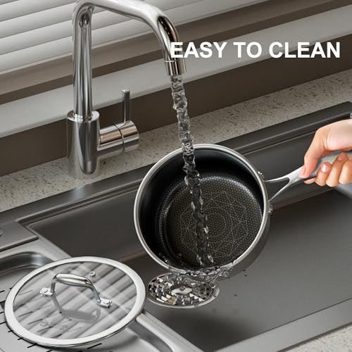 COOKER KING 1.5 Quart Stainless Steel Saucepan, Nonstick Sauce Pan, Ceramic Suce Pot with Tempered Glass Lid, Induction Pot Compatible with All Cooktops, Dishwasher & Oven Safe(PFAS/PFOA/PTFE Free) - size: 1.5 Quarts