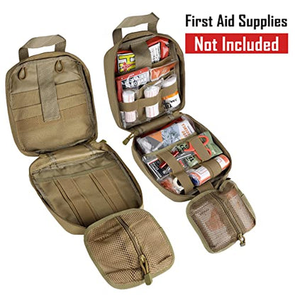 LIVANS 1000D First Aid Bag Empty, Medical Ifak Pouch for Emergency & EMT - color: Khaki(7.1"l X 3.5"w X 8"h)