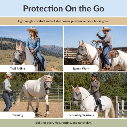 TSZ Fly Free Ride Horse Fly Mask with Ears - UV-Resistant Breathable Mesh