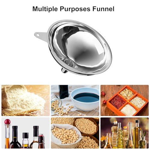 Serinar Stainless Steel Large Funnel with Filter (5.7 in. X 0.55 in. Mouth) and 50 Mesh Stainless Steel Food Filter for Bottle, Oil, Juice, Coffee, Honey, Milk