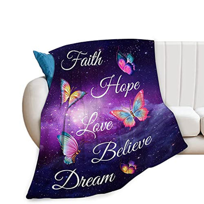 Butterfly Blanket Soft Warm Purple Butterfly Throw Blanket Plush Fluffy Lightweight Cozy Fleece Flannel Girls Gift Blankets for Women Kids Adults Bedding Couch Sofa Sofa 60"X50" - color: Faith Hope, size: 60"x50"