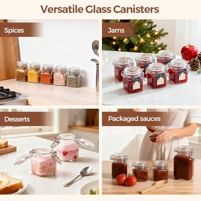 ComSaf Square Glass Spice Jars 4 oz 6 Pack with Labels and Funnel Set - size: 4oz*6