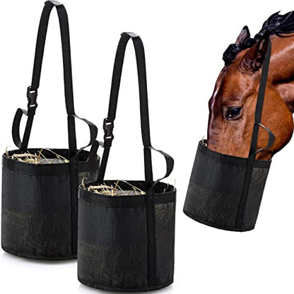 2 Pcs Horse Feed Bag, Heavy Duty Mesh Feeder with Adjustable Strap, Black - color: Black