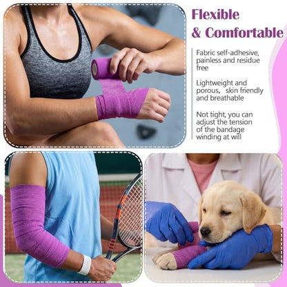 Treela 48 Pack Self Adhesive Wrap Bandage, Light Purple, 3 Inches x 5 Yards - color: Light Purple, size: 3 Inch X 5 Yards