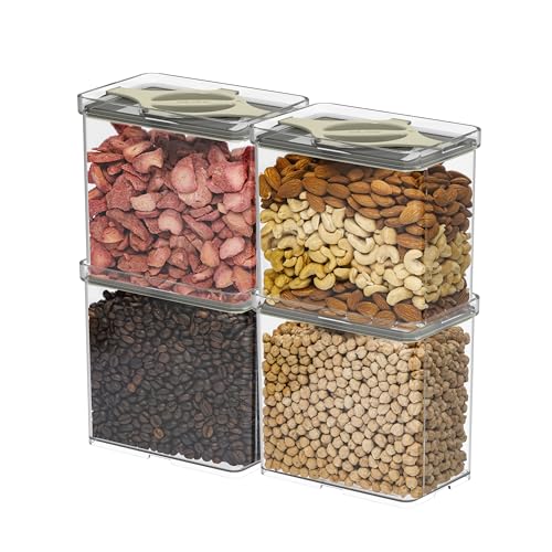 4-Pack Airtight Pantry Containers, 1.9 QT / 1.8 L Clear Food Storage Jars with Leakproof Twist-Lock Lids, Detachable Lid for Easy Cleaning, Cereal, Pasta, Rice, Oats, Snack Storage Sand - color: Sand