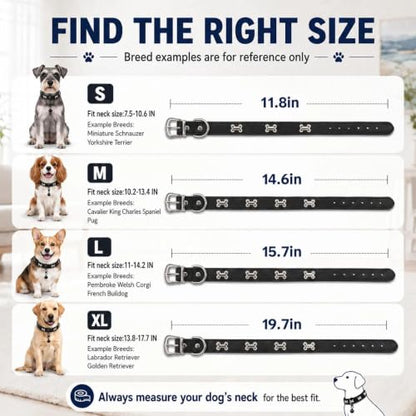 Adjustable PU Leather Dog Collar with Color Matched Bell,Black S - color: black, size: 7.5-11 Inch
