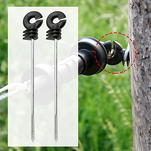 25PCS Straight Electric Fencing Insulators Ring Insulator Long Arm Multi Purpose Insulator for Wooden Post for Polytape Polywire Tape Rope Electric Wire