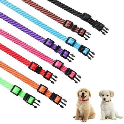 PARTNER Puppy ID Collars Identification Whelping Super Soft Nylon Adjustable Breakaway New Born Pets with Record Keeping Charts 8pcs