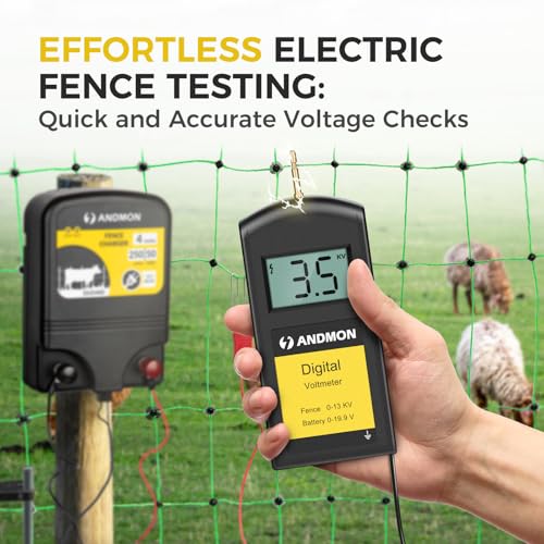 Andmon Versatile Electric Fence Tester, Battery Testing with Large LCD Display, Digital Electric Fence Voltage Tester, Accurate Testing Range 0 to13000V, Portable Design