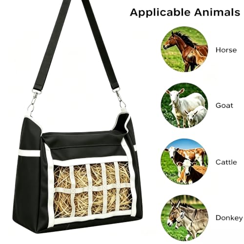 2 Pack Slow Feed Horse Hay Bag, Heavy Duty Waterproof Oxford Hay Feeder Bag with 3.6" Slow Feed Holes, Hanging Hay Net for Stall, Fence, Trailer, Fit Horse Sheep Goat Cattle Donkey