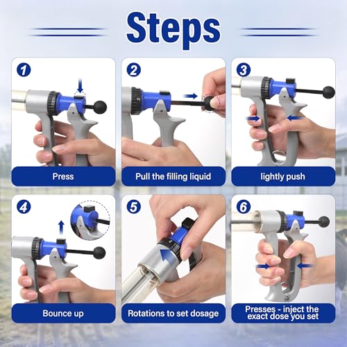 50ML Livestock Syringe, 5 Gears Adjustable Semi Automatic Livestock Syringe, Repeating Luer Lock for Cattle Cow Sheep Pig Chickens Ducks Goose