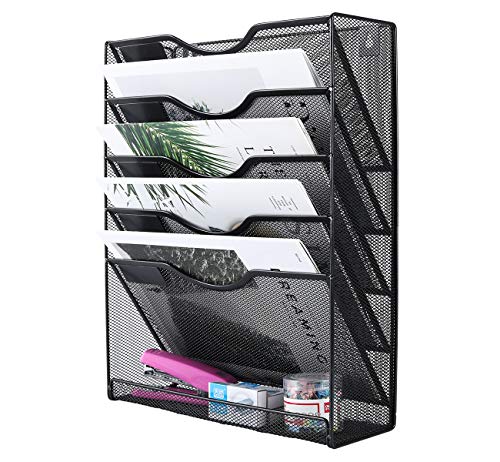 EasyPAG 5 Tier Wall File Holder Mesh Hanging Folder Organizer with Classify Label, Versatile Desk File Holder, Vertical Wall Mounted Mail Organizer for Office Home Cubicle, Black, Closed Sides - color: Black (Update）