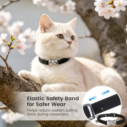 BINGPET Diamond Cat Collar with Bell,Adjustable Kitten Collar,Black - color: Black(Bowknot), size: Neck Girth 8"-10"