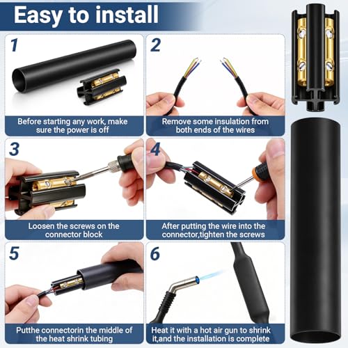 1 Set Underground Wire Splice Kit Suit Includes Connectors and Shrink Tube Electrical Cable for 14/3 to 8/3 Range Direct Burial Uf Wire Handle up to 600 Volts Maximum