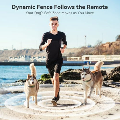 Wireless Dog Fence - Portable Electric Dog Fence with Remote Training, Waterproof Perimeter Dog Collar Containment System, Adjustable 33–656FT for Yard, Camping & RV Travel (1 Collar)