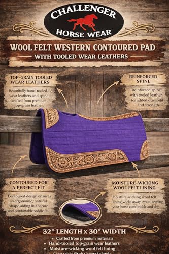 CHALLENGER 32x30 Horse Saddle PAD Western Contoured Wool Felt Moisture Wicking Brown 39209 - color: Purple, size: 32" Spine x 15" Drop