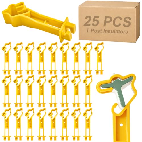 25 Pcs Reversed Extender Insulator Snap Fit T Post Extender Insulators Fit for Electric Fence Wire Clips for Yard, Agricultural Ranch & Farm Fence, Yellow - color: Yellow, size: 25 PCS