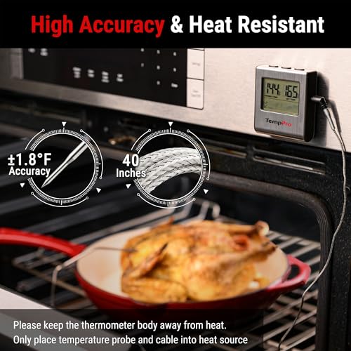 TempPro TempTrack Large LCD Digital Meat Thermometer for Cooking - color: Light Silver