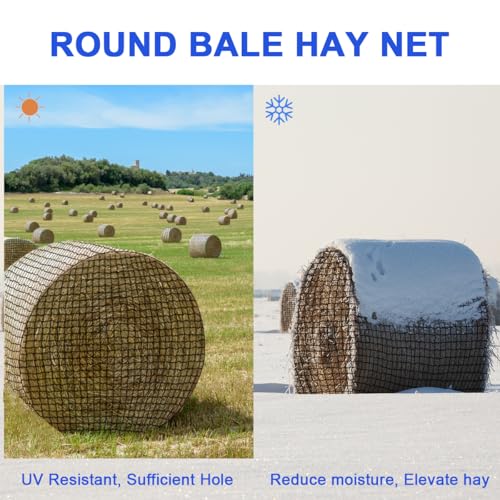 5x5 Ft Large Round Bale Hay Net, 1.5" Holes Sturdy Hay Net Slow Feed for Horses, Fits Round Bales 4x4-5x5 or Square Bales 3x3x8-4x4x8