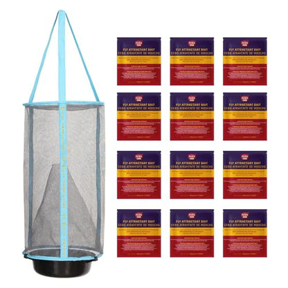 1 Flies Inn LITE Fly Cage Ranch Fly Trap with 2 Flies Inn Fly Bait Refill, Low Odor, Reusable, Built to Last for Years (1 Trap+10 Baits, 1) - style: 1 Trap+10 Baits