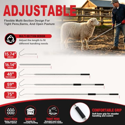 304 Stainless Steel Goat Sheep Catcher Hook, 44-75 Inch, Foam Grip & Gloves