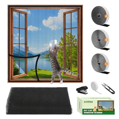 Adjustable DIY Cat Window Screen Fits Any Size Smaller Than 51"x 59" - color: Black