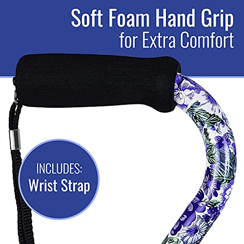 DMI Adjustable Designer Cane with Offset Handle - color: Purple Flowers, size: 1 Count (Pack of 1)