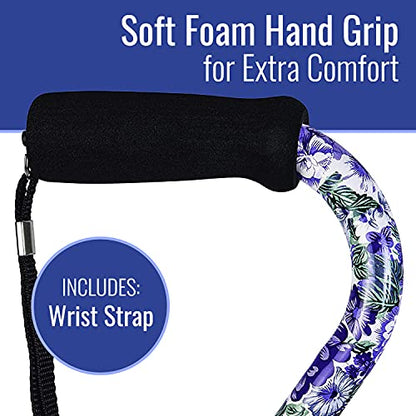 DMI Adjustable Designer Cane with Offset Handle - color: Purple Flowers, size: 1 Count (Pack of 1)