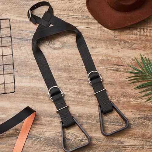Simgoing Kids Western Stirrups Adjustable Nylon Straps Equestrian Safety Stirrups for Youth Riding Accessories, Height Below 140 cm - color: Black