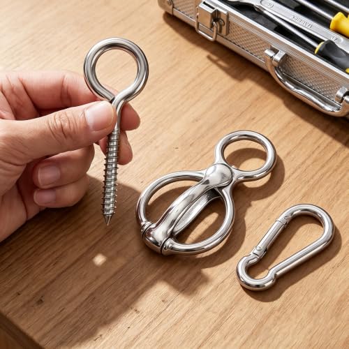 3Pcs Horse Tie Ring, Silver Carbon Steel with Eye Bolt & Swivel Snap Hook