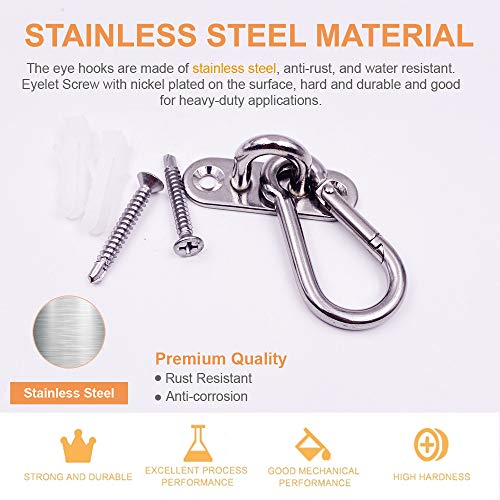 10 Pcs Stainless Steel 1.8 inch Pad Eye Plate U Hooks + 10pcs Stainless Steel Snap Hook, Marine Hardware Staple Hook Loop with Screws, Plastic Expansion Pipe | Marine Hardware Staple Hook Loop with Screws, Plastic Expansion Pipe
