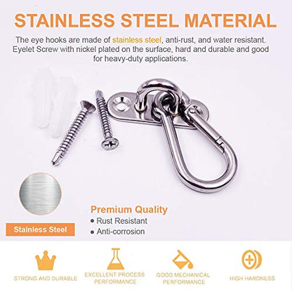 10 Pcs Stainless Steel 1.8 inch Pad Eye Plate U Hooks + 10pcs Stainless Steel Snap Hook, Marine Hardware Staple Hook Loop with Screws, Plastic Expansion Pipe | Marine Hardware Staple Hook Loop with Screws, Plastic Expansion Pipe