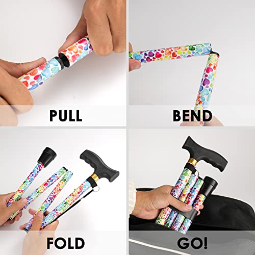 Walking Cane PANZHENG Cane for Man/Woman | Mobility & Daily Living Aids | 5-Level Height Adjustable Walking Stick | Comfortable Plastic T-Handle Portable Walking Stick Folding Cane - color: Cane-Heart