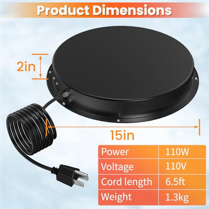 Chicken Water Heater for Winter, 15" Waterer Heated Base for 1-8 Gallon Metal Plastic Poultry Water, 110 Watt Heated Poultry Waterer with Thermostat for Chicken Duck Pigeon