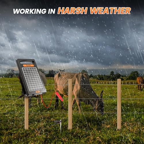 24 Hour Solar Electric Fence Charger, 10 Miles+Epoify Electric Fence Wire and Insulator Kit, 200m/656FT Polywire with 50 Screw-in Insulators