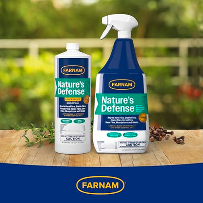 Farnam Nature’s Defense Concentrate, Botanical Fly Repellent Spray, 32 oz | Makes 5 Quarts,Water-Based,Repels horn flies, stable flies, house flies, horse flies, deer flies, mosquitoes and gnats