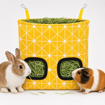 Rabbit Hay Feeder, Guinea Pig Hay Holder & Bunny Hay Feeder – Durable Hanging Hay Bag for Rabbits Chinchillas Guinea Pigs Bunnies – Chew-Resistant Hay Holder for Small Animals (Chessboard) - color: Chessboard