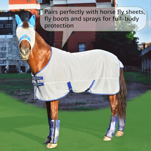 Horse Fly Mask with Ears, UV Block Breathable Mesh (Grey, L) | Large Eye Space, No Rub, High-Vis Color, Stay-in-Place Strap, Durable Mesh, Turnout Pasture & Daily Use - size: L