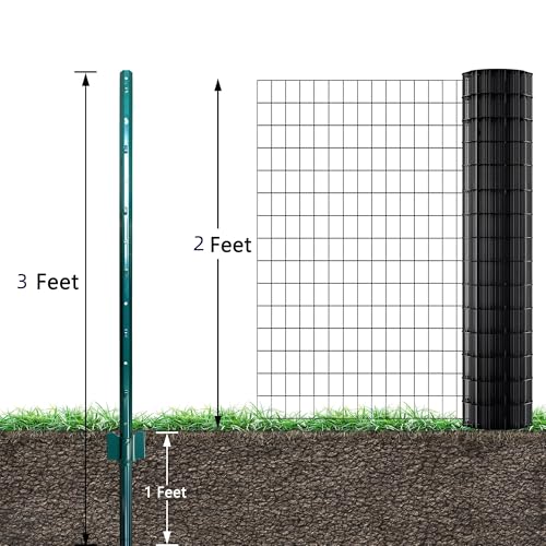 ARIFARO Fence Posts 3 Feet, 16-Pack, Heavy Duty U Post, Metal Fence Post - color: Green 16 PCS, size: 3 FT