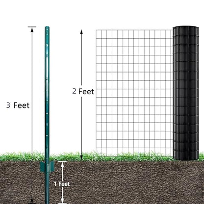 ARIFARO Fence Posts 3 Feet, 16-Pack, Heavy Duty U Post, Metal Fence Post - color: Green 16 PCS, size: 3 FT
