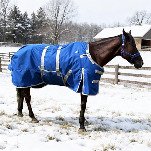 Turnout Horse Blankets Care Sheets, Blue 1800D Waterproof Breathable 320 Gram Filling (US 72 in(EU 135 cm)) - size: US 72 in(EU 135 cm)