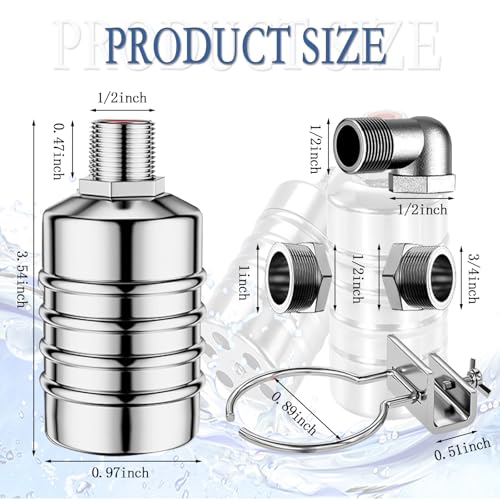 Float Valve, 304 Stainless Steel Float Valve, Automatic Water Level Control Valve - No Electricity Needed, Manual Shut Off for Water Tanks, Pools, Livestock Troughs(1/2” & 3/4” 1” Kit, Side/Top Entry)
