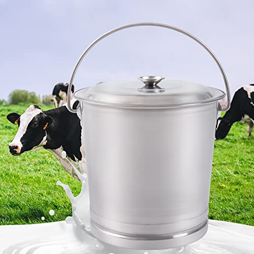 Stainless Steel Milk Pail Bucket with Lid, Handle, and Open Lip Edge, Also Good for Compost (8.5 Qt Pail with Lid)