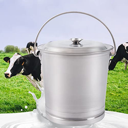 Stainless Steel Milk Pail Bucket with Lid, Handle, and Open Lip Edge, Also Good for Compost (8.5 Qt Pail with Lid)