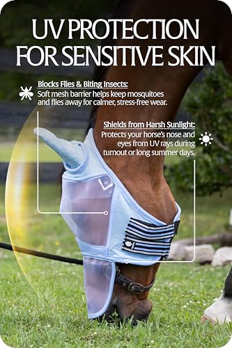 Equinavia Algard Horse Fly Mask with Nose Cover, Soft Mesh Full Face Design - color: Light Blue, size: Warmblood