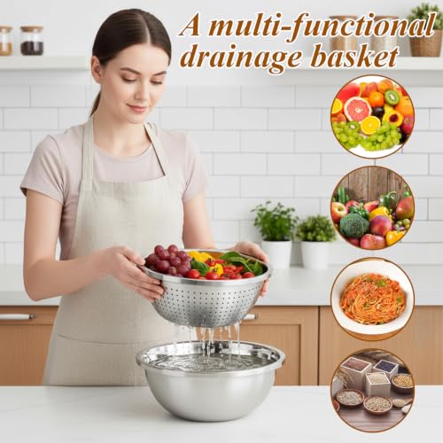 Colander Stainless Steel 3 QT with Bowls, Strainer for Kitchen - size: 3QT