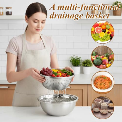 Colander Stainless Steel 3 QT with Bowls, Strainer for Kitchen - size: 3QT