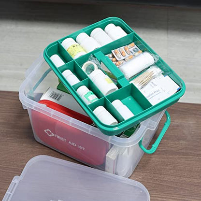 Vababa Clear First Aid Box, Plastic Storage Container with Locking Lid | Secure Locking Latch Lid, Removable Divided Tray, Top Carry Handle, Ideal For Medicine, Bandages, First Aid Supplies Storage